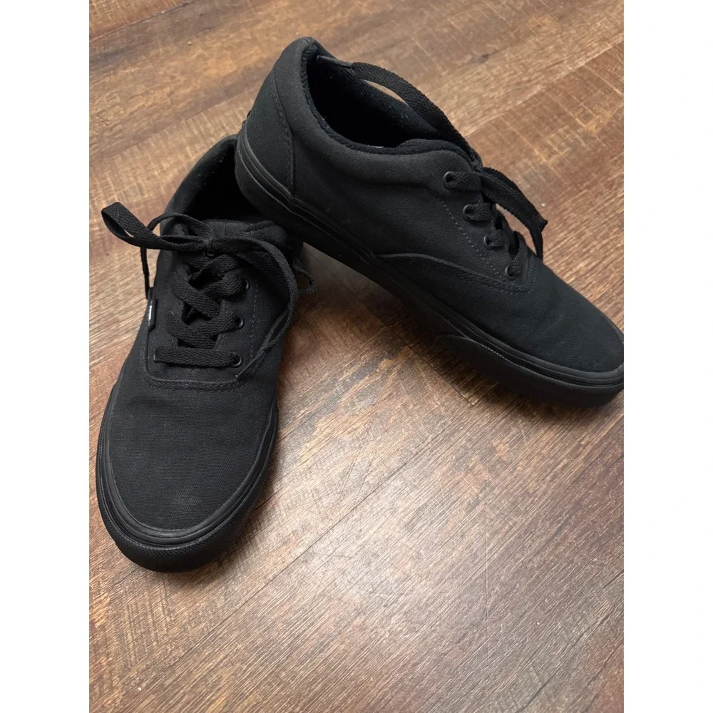Vans All Black Canvas Lace-Up Sneakers Youth Size 6